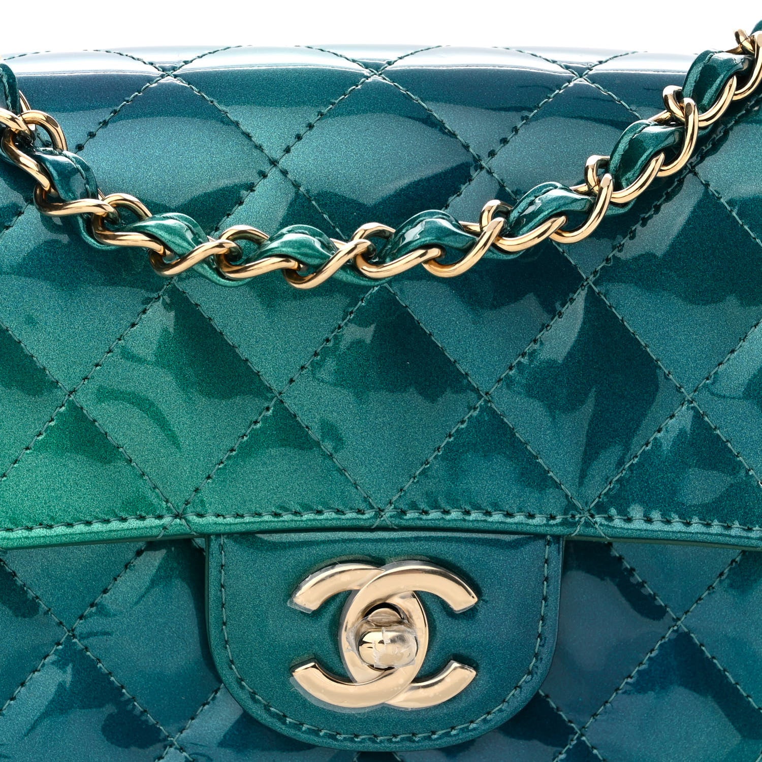 Chanel Shaded Patent Calfskin Quilted Mini Rectangular Flap Green Blue 8 of 11