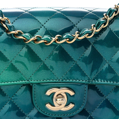 Chanel Shaded Patent Calfskin Quilted Mini Rectangular Flap Green Blue 8 of 11