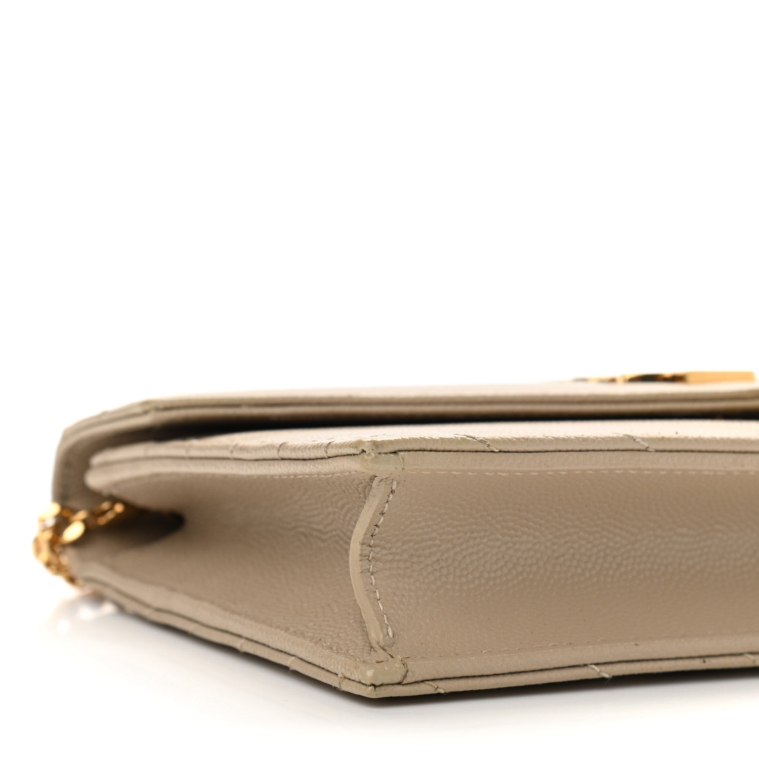 Saint Laurent Grain De Poudre Matelasse Chevron Monogram Envelope Chain Wallet Dark Beige 8 of 11