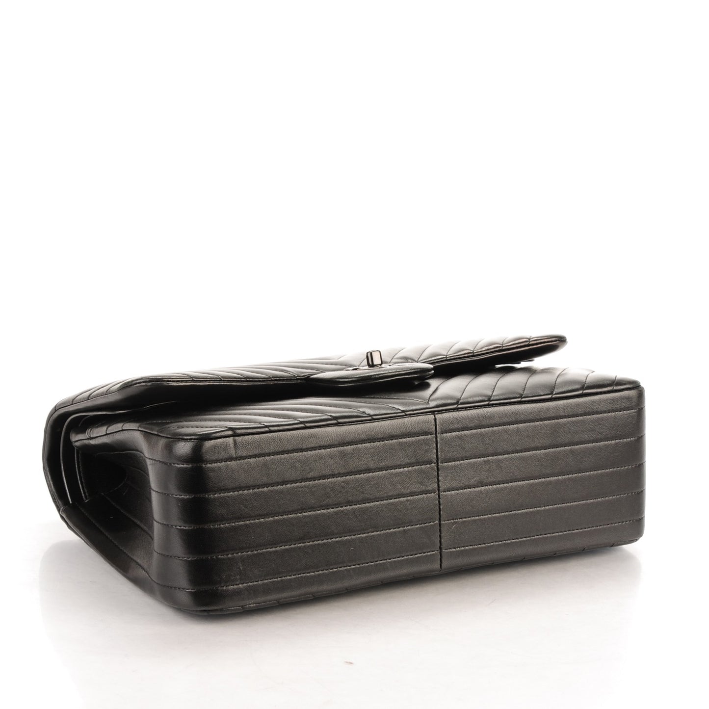 Lambskin Chevron Quilted Jumbo Double Flap So Black