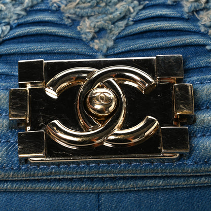 Chanel Denim Pleated Medium Boy Flap Light Blue 10 of 10