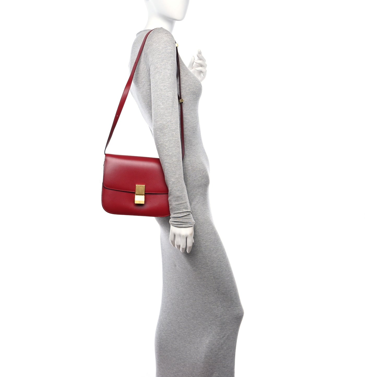 Box Cakfskin Medium Classic Box Flap Bag Red