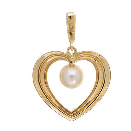 Mikimoto 18K Yellow Gold Akoya Pearl 5.5mm Heart Pendant 2 of 3