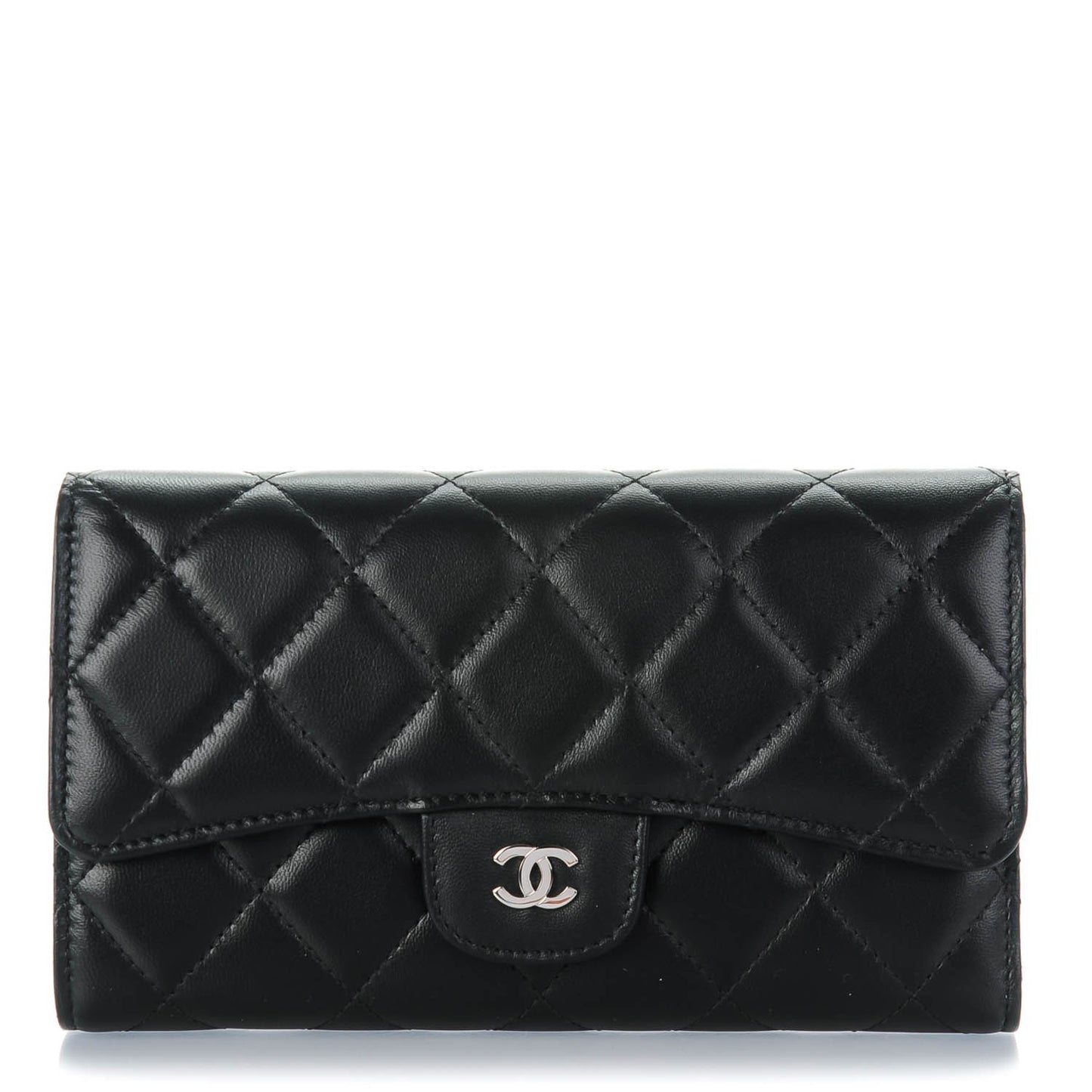 Lambskin Quilted Large Flap Wallet Black