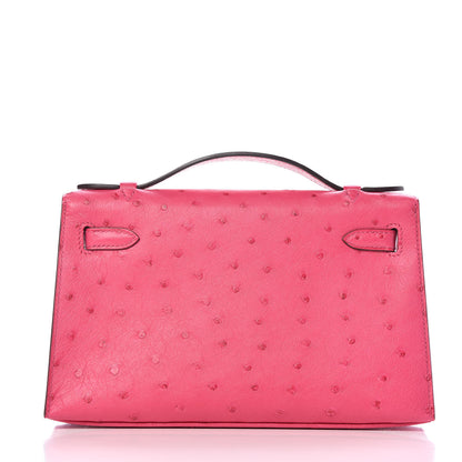 Hermes Ostrich Kelly Pochette Clutch Rose Tyrien 4 of 29