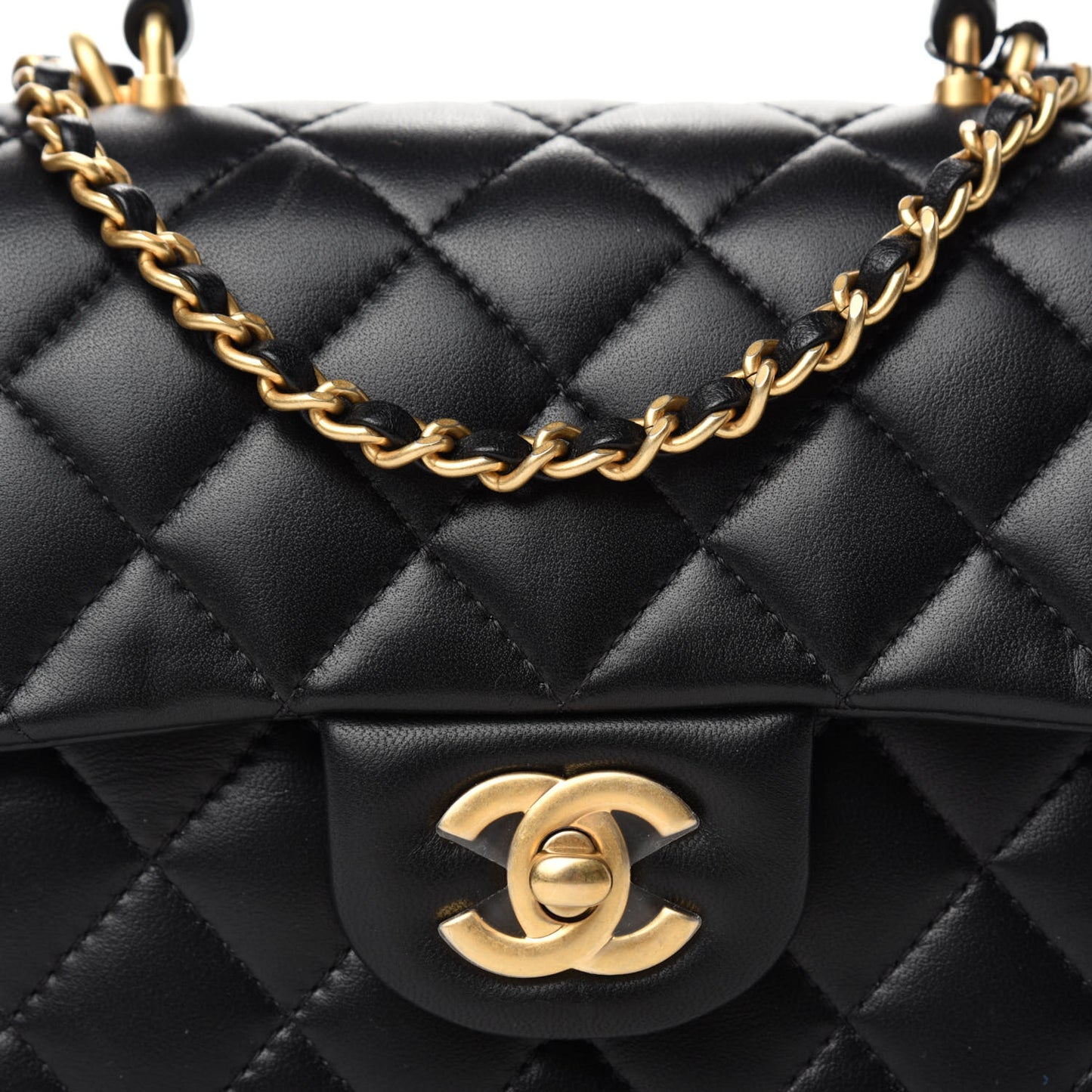 Lambskin Quilted Mini Top Handle Rectangular Flap Black