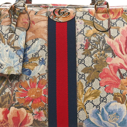 Gucci GG Supreme Monogram Ophidia Flora Print Large Duffle Bag Beige Blue Multicolor 9 of 11