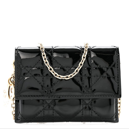 Christian Dior Patent Cannage Lady Dior Pouch Wallet On Chain Black 1 of 13