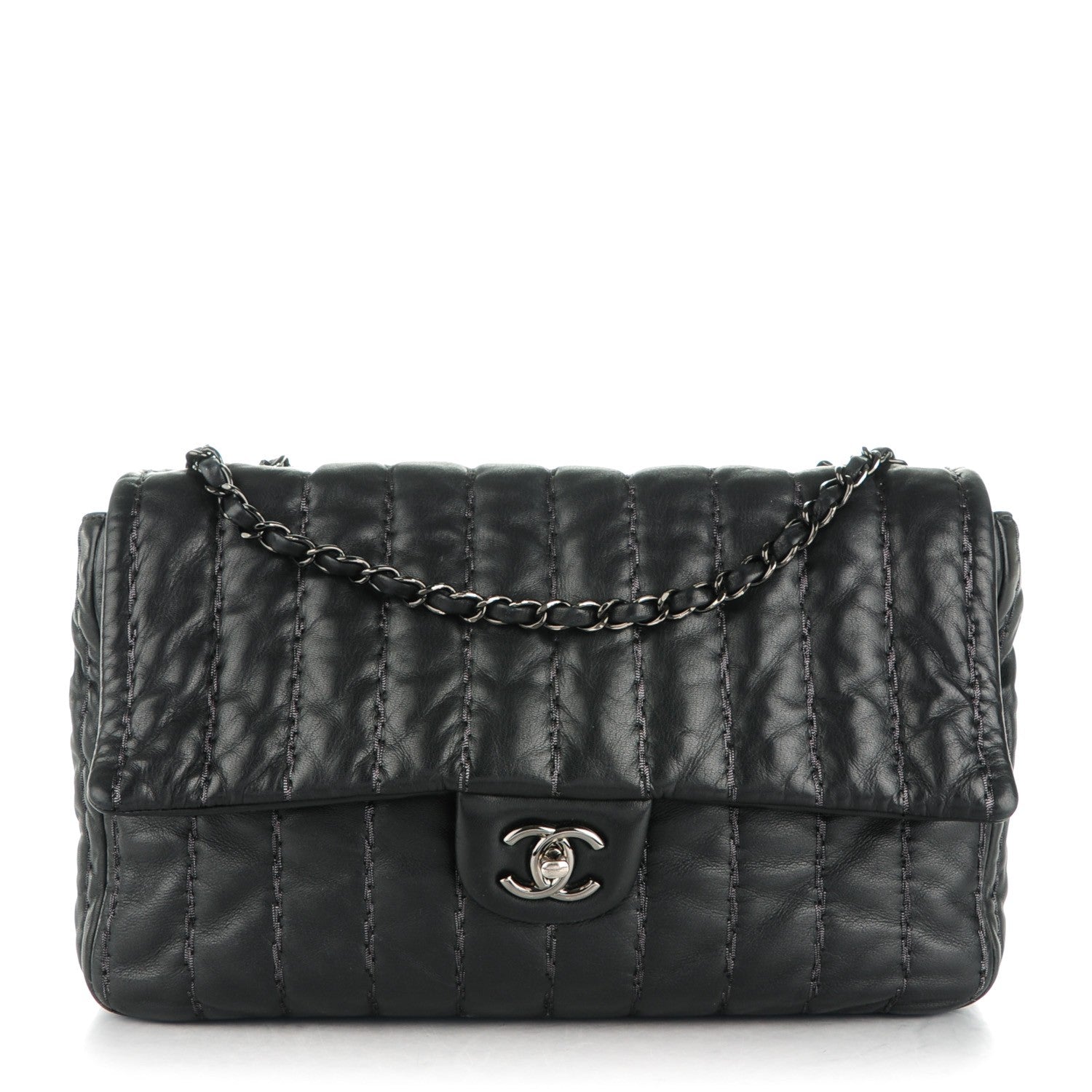 Chanel Lambskin Vertical Stitch Jumbo Single Flap Black 1 of 10