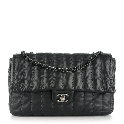Chanel Lambskin Vertical Stitch Jumbo Single Flap Black 1 of 10