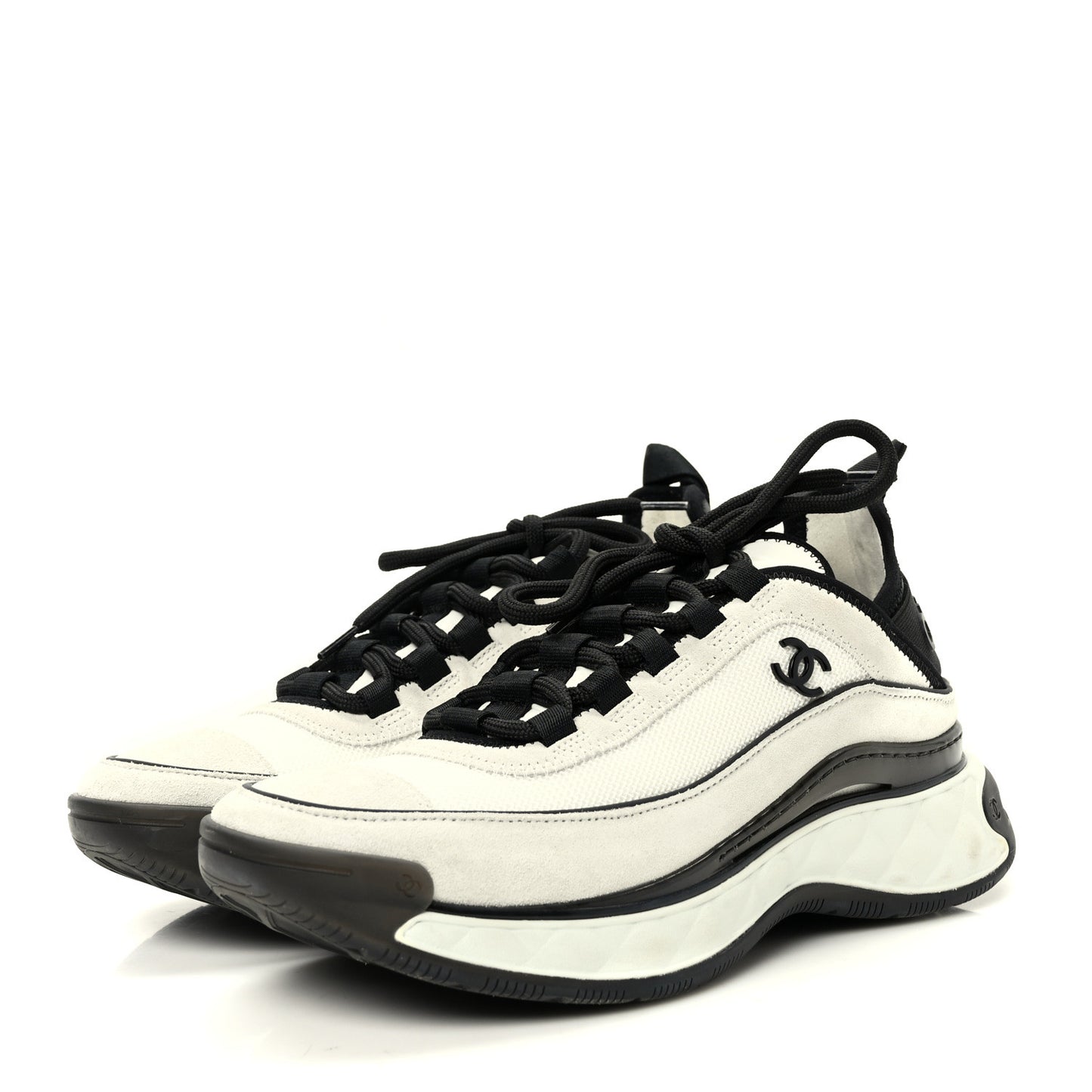 Suede Calfskin Mixed Fibers CC Sneakers 36 White Light Grey