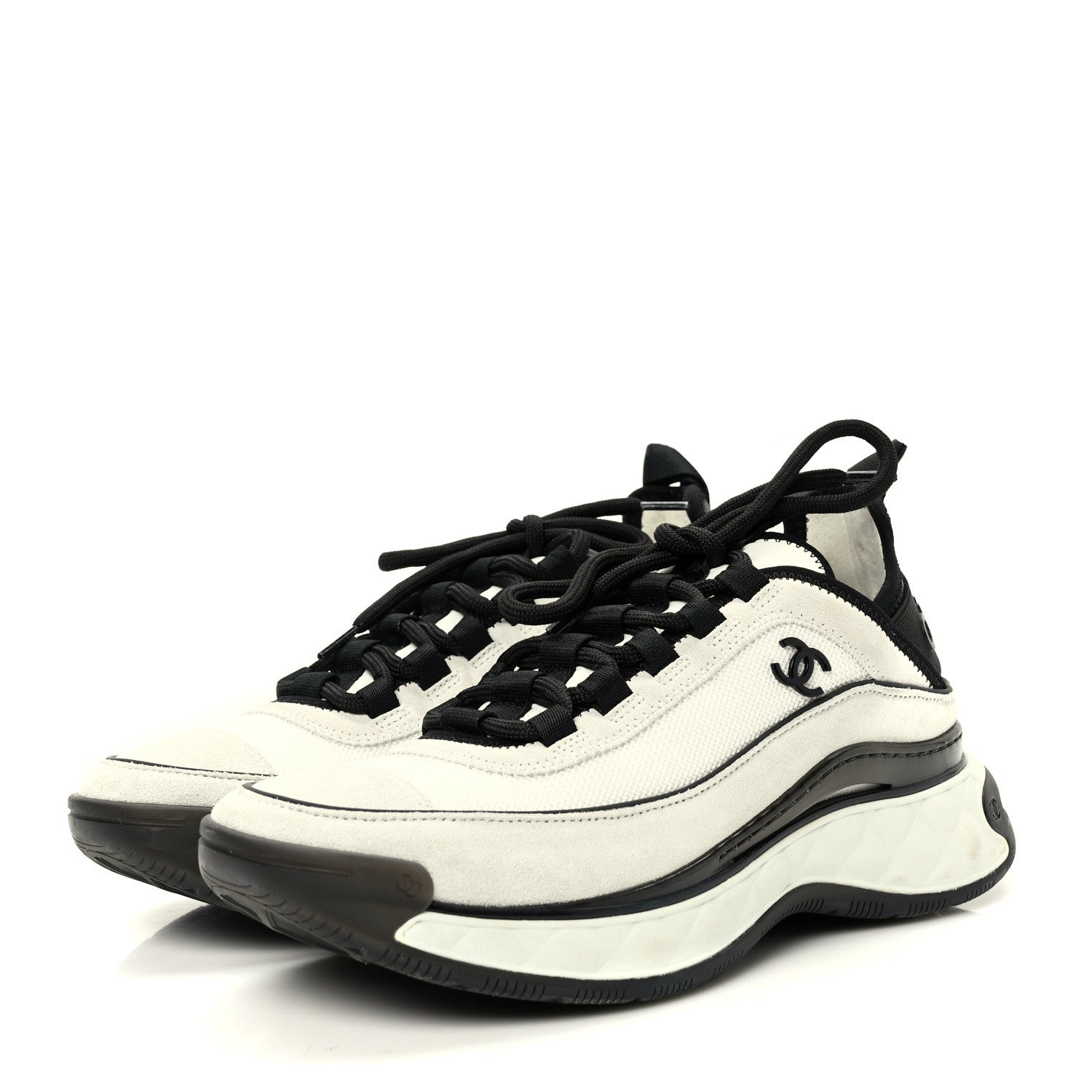 Chanel Suede Calfskin Mixed Fibers CC Sneakers 36 White Light Grey 3 of 9
