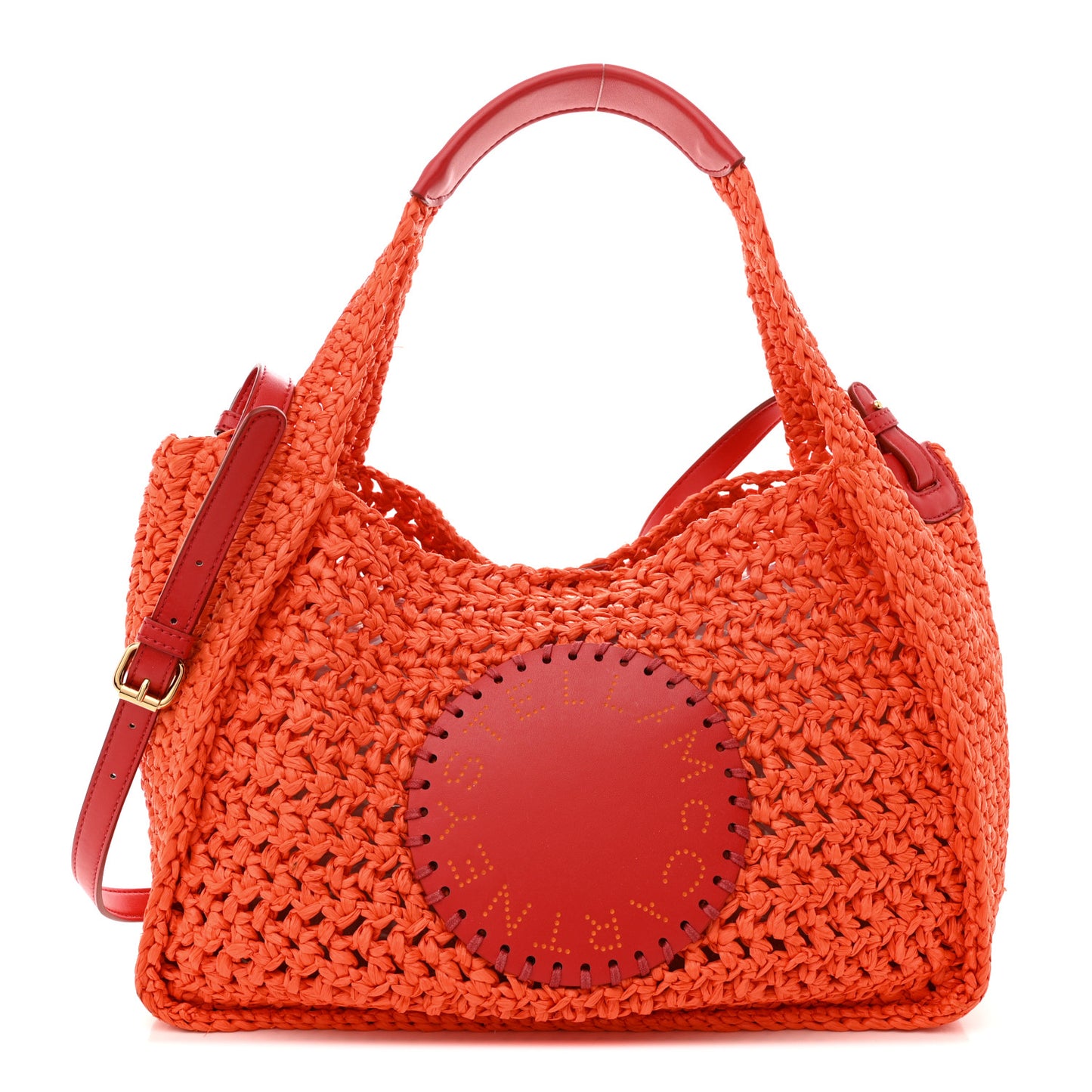 Braided Raffia Eco Alter Napa Perforated Logo Crossbody Bag Brick