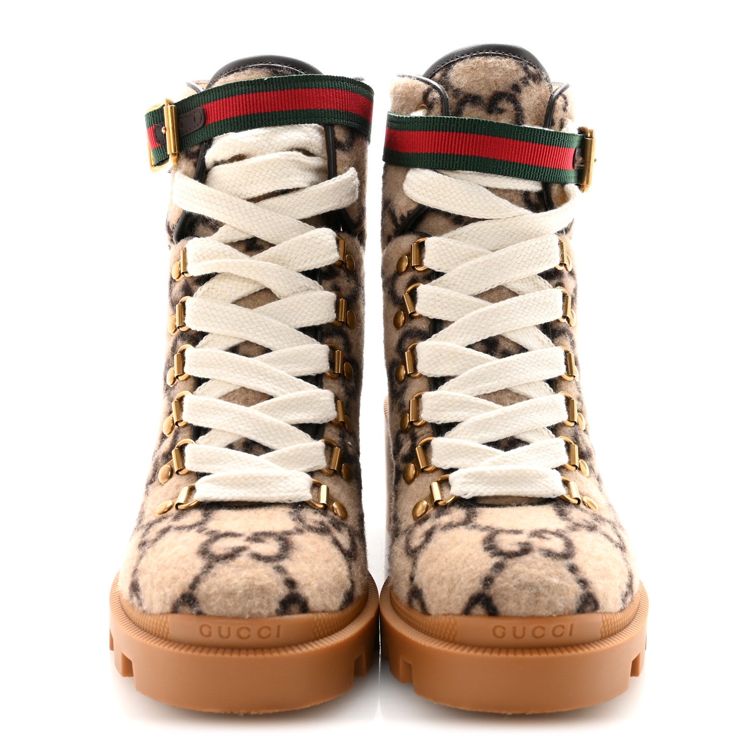 Gucci Covered Wool Big GG Monogram Womens Lace Up Combat Ankle