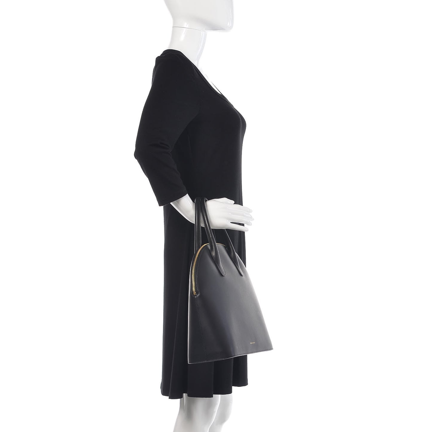 Calfskin Top Handle Rounded Bag Black Flamma