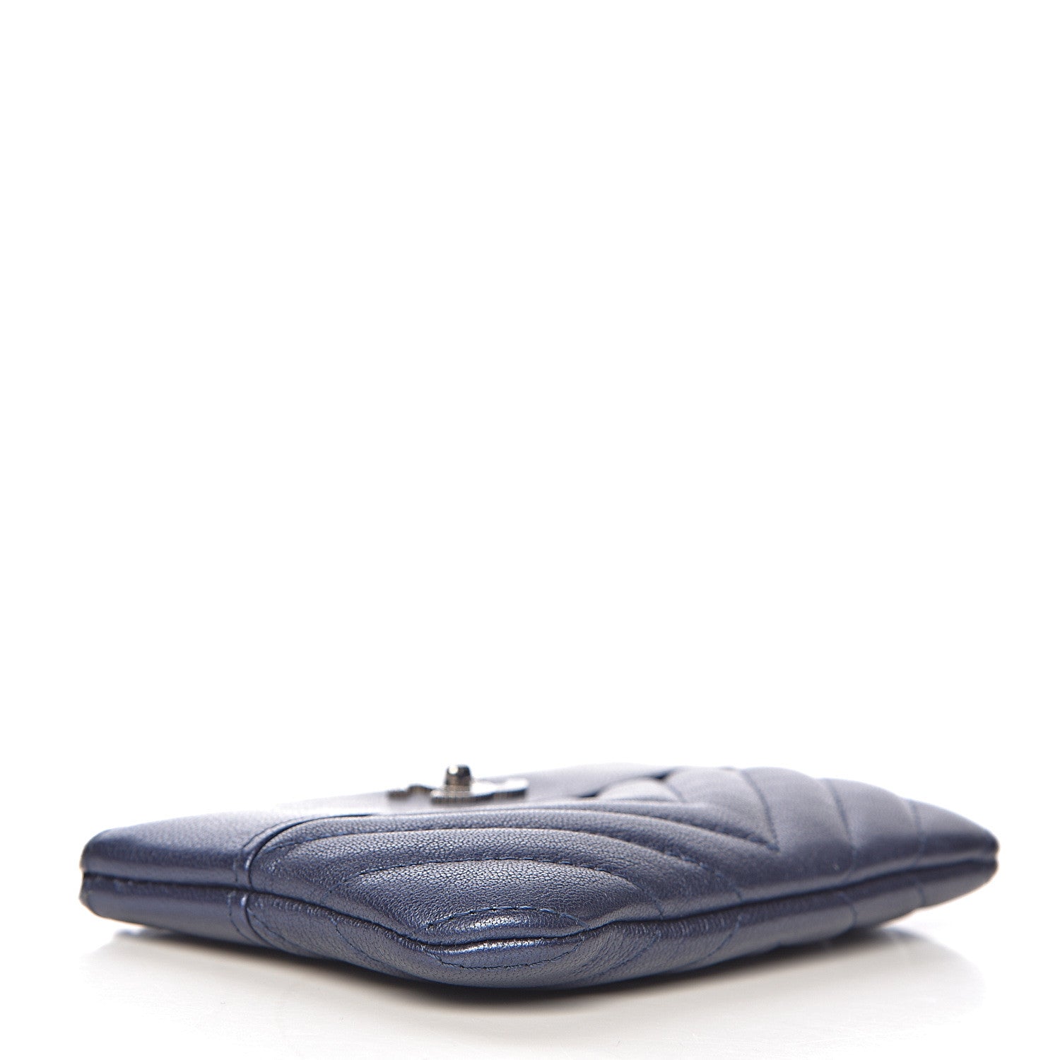 Chanel Metallic Sheepskin Chevron Quilted Small Vintage Mademoiselle Cosmetic Case Navy 4 of 7