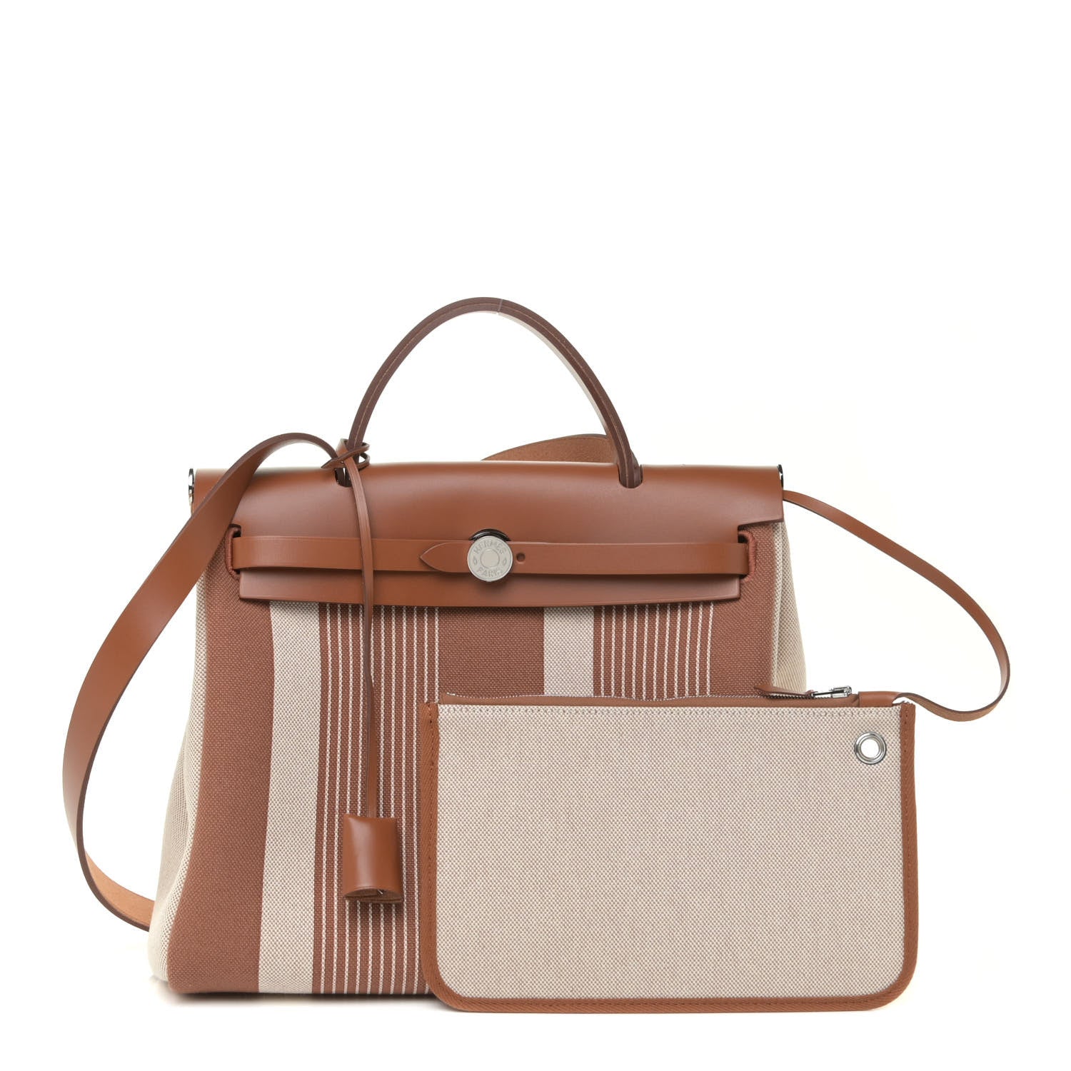 Hermes Vache Hunter Toile H Vibration Herbag Zip Retourne 31 PM Fauve Ecru Beige 1 of 13