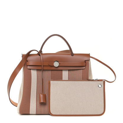 Hermes Vache Hunter Toile H Vibration Herbag Zip Retourne 31 PM Fauve Ecru Beige 1 of 13