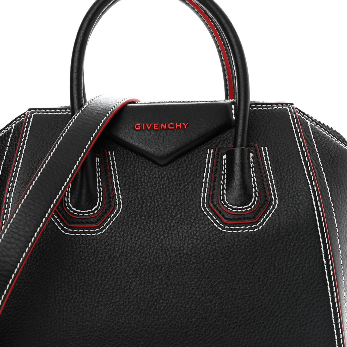 Calfskin Bi-Color Topstitch Small Antigona Black Red