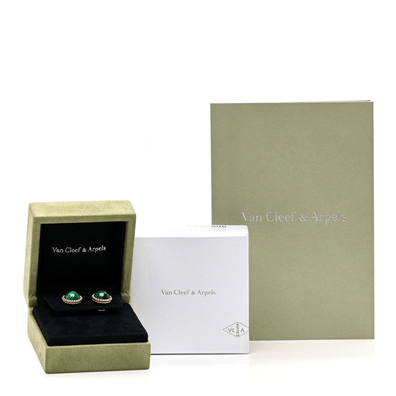 Van Cleef & Arpels 18K Yellow Gold Malachite Perlee Couleurs Earrings 5 of 5