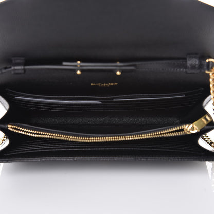 Saint Laurent Grain De Poudre Matelasse Chevron Monogram Chain Wallet Black 5 of 7