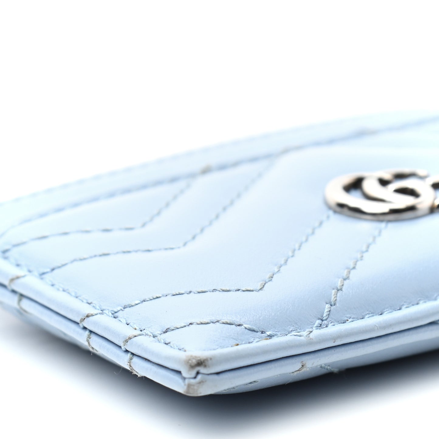 Calfskin Matelasse GG Marmont Card Holder Porcelain Light Blue