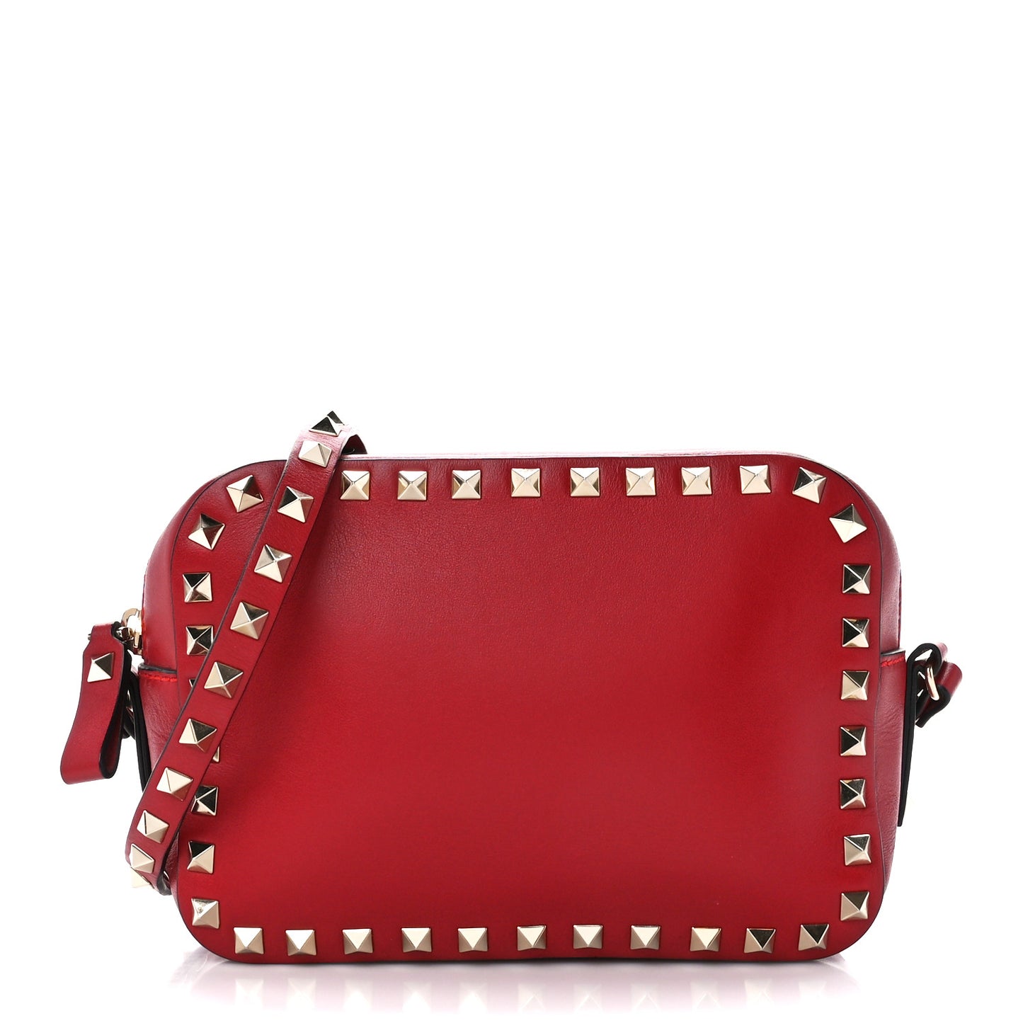 Calfskin Rockstud Camera Crossbody Bag Red