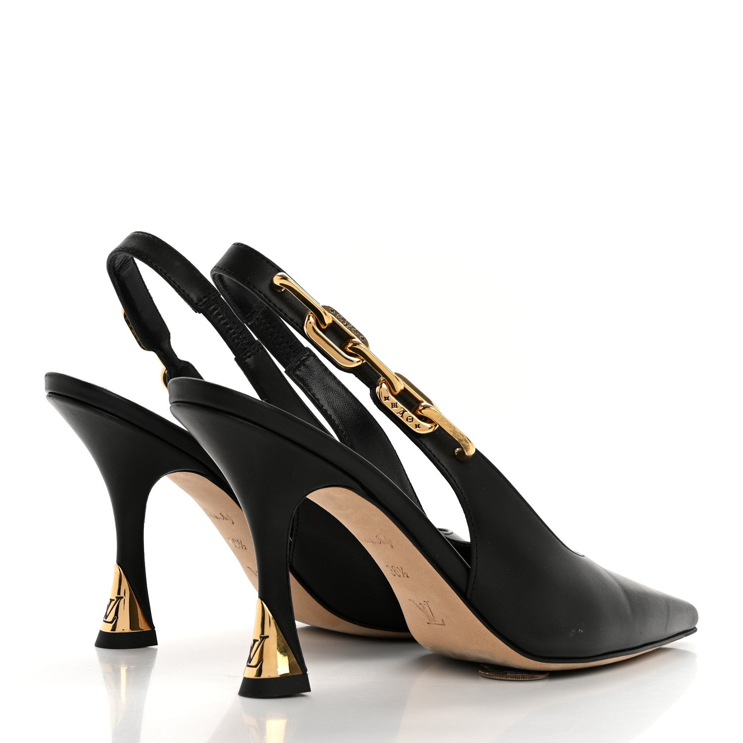 Louis Vuitton Calfskin Sparkle Slingback Pumps 36.5 Black 5 of 13