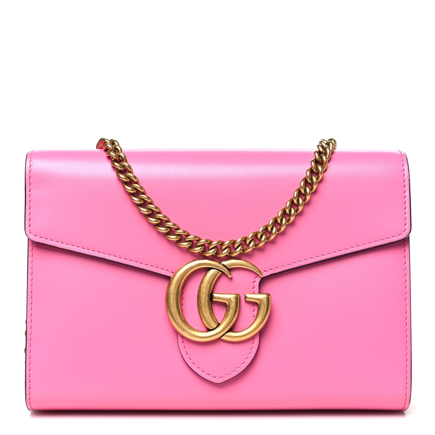 Gucci Smooth Calfskin GG Marmont Chain Wallet Pink Tropical Flower