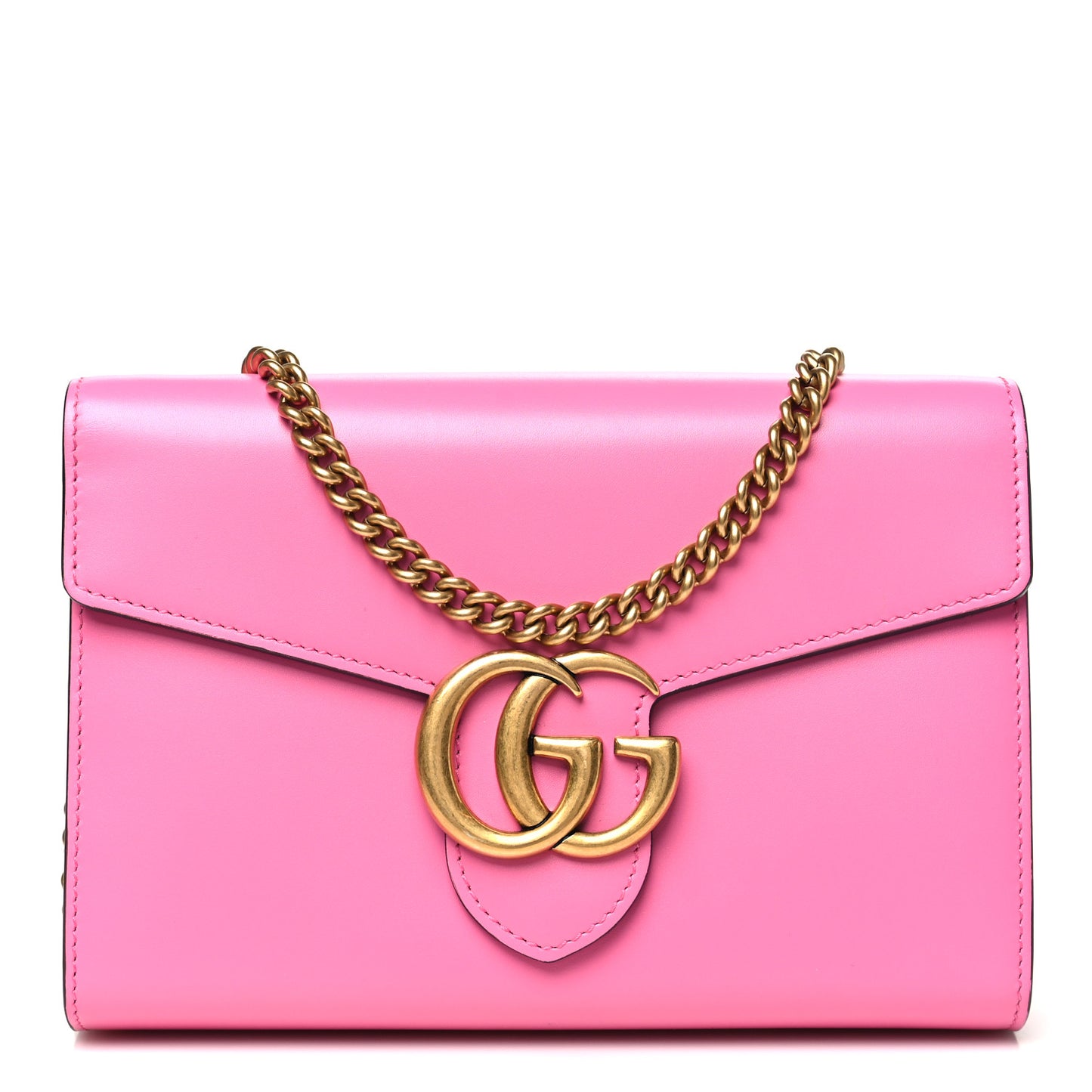 Smooth Calfskin GG Marmont Chain Wallet Pink Tropical Flower