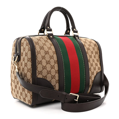 Gucci Monogram Vintage Web Medium Webby Bee Boston Dark Brown 3 of 12