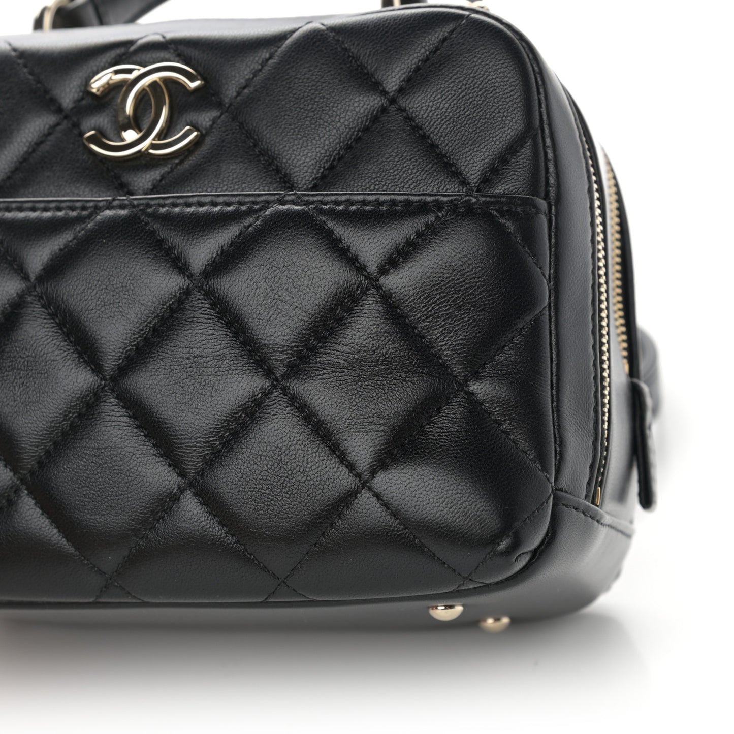 Lambskin Quilted Small Trendy CC Bowling Bag Black