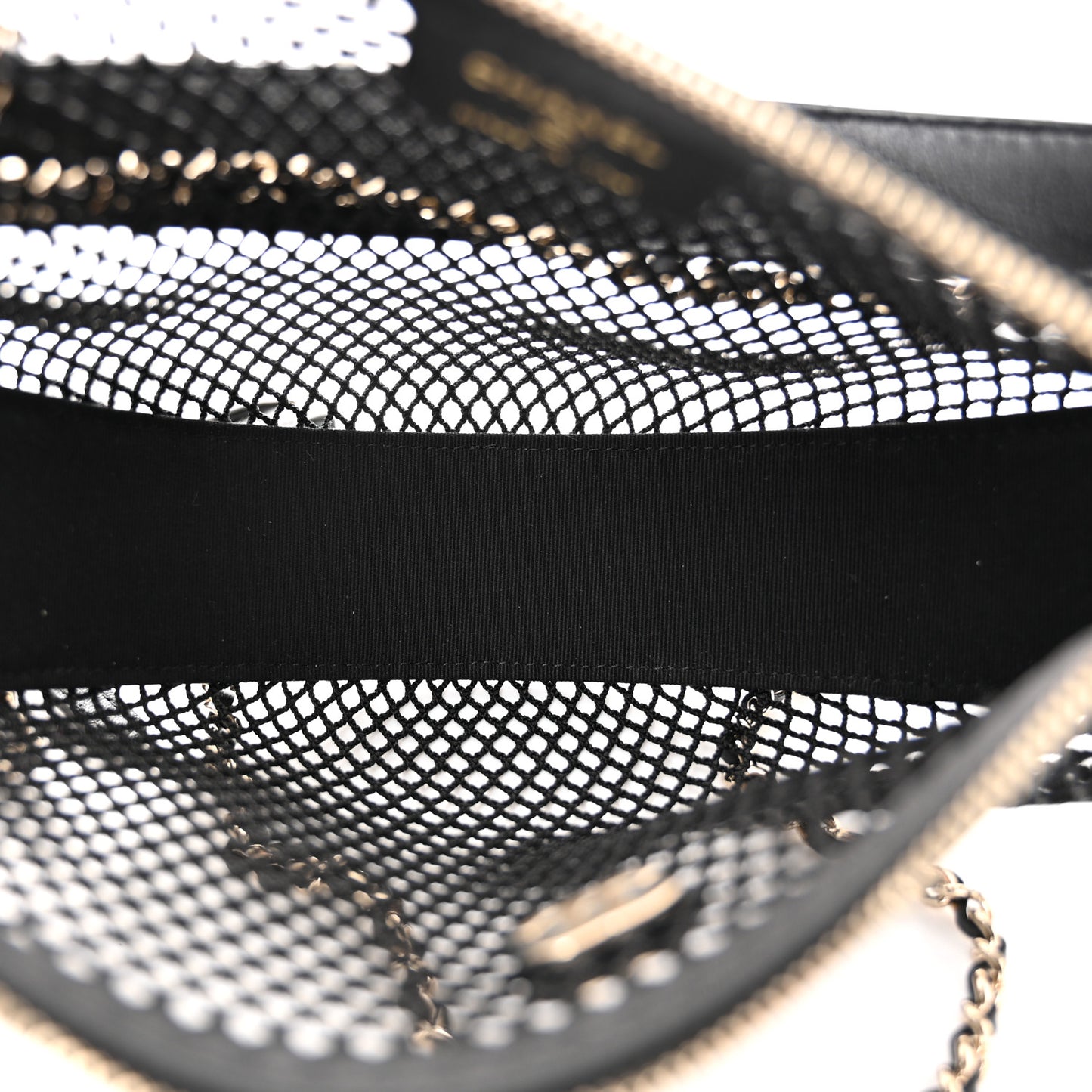 Mesh Shiny Lambskin Chain Hobo Black