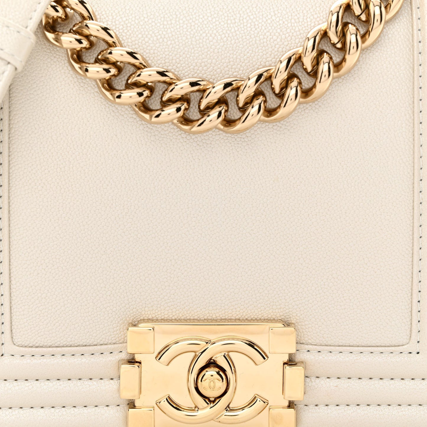 Iridescent Caviar Mini Boy Flap White