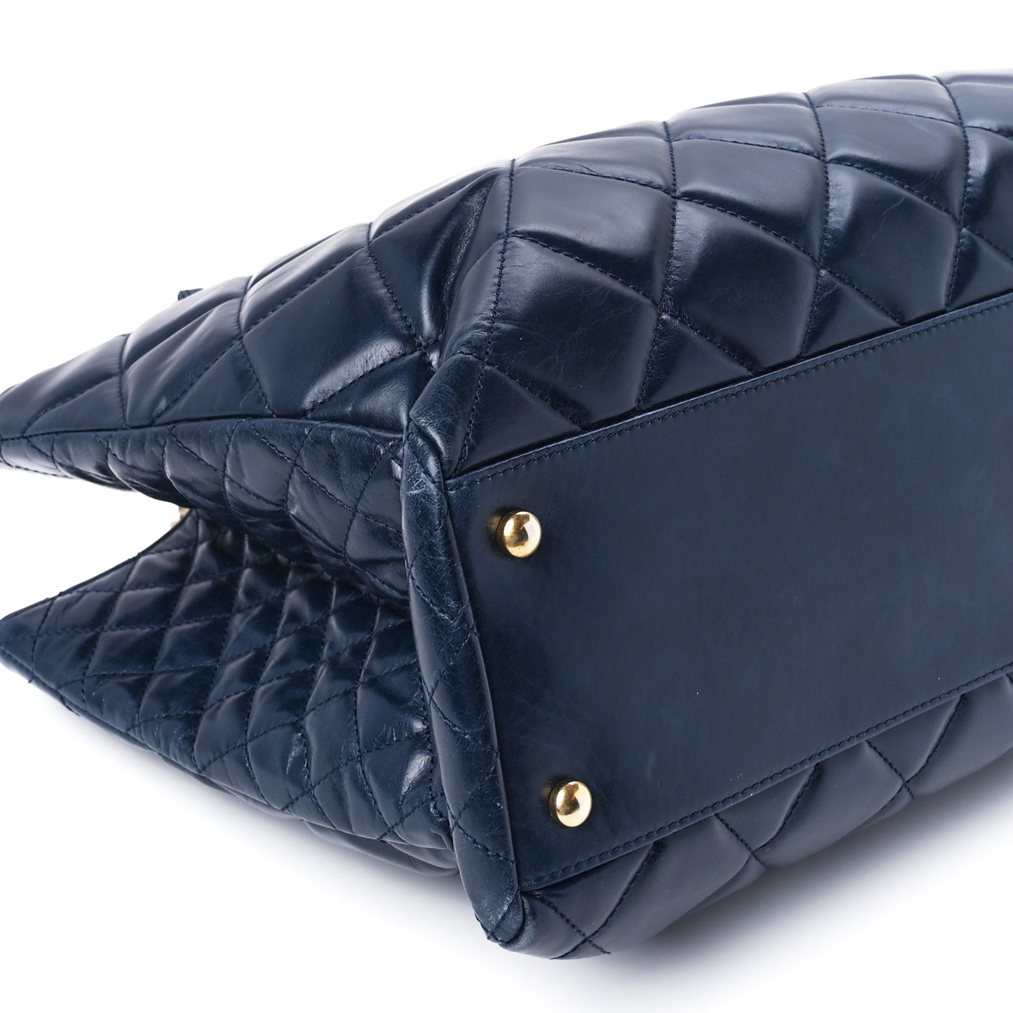 Glazed Calfskin Quilted Daily Walk Tote Navy