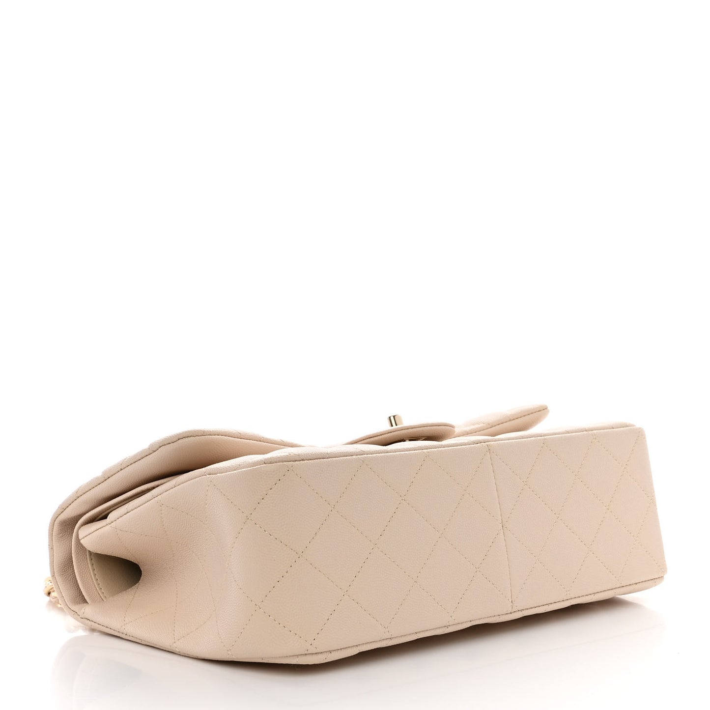 Caviar Quilted Jumbo Double Flap Light Beige