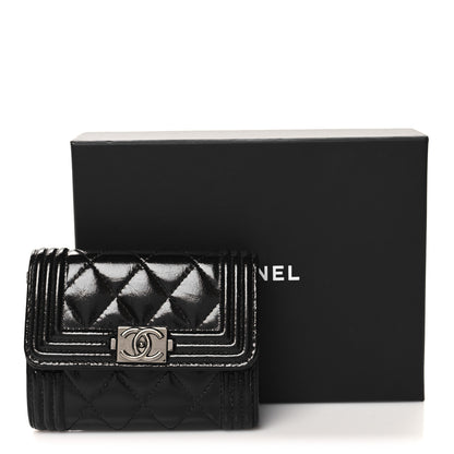 Chanel Distressed Patent Quilted Boy Flap Card Holder Wallet Black 10 of 10
