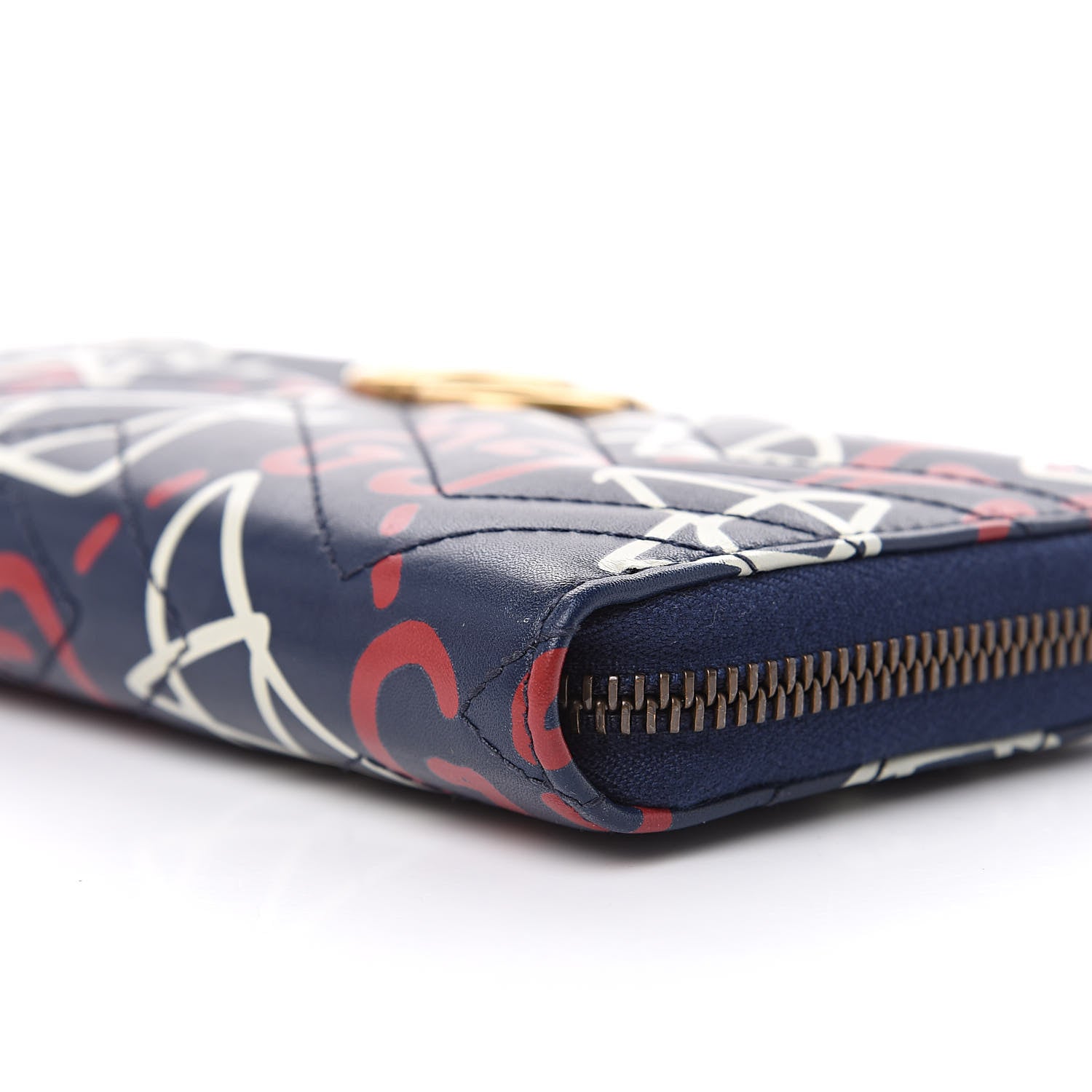 Gucci Calfskin Matelasse GucciGhost GG Marmont Zip Around Wallet Blue Agata Hibiscus Red 9 of 11