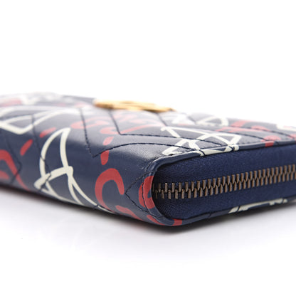 Gucci Calfskin Matelasse GucciGhost GG Marmont Zip Around Wallet Blue Agata Hibiscus Red 9 of 11
