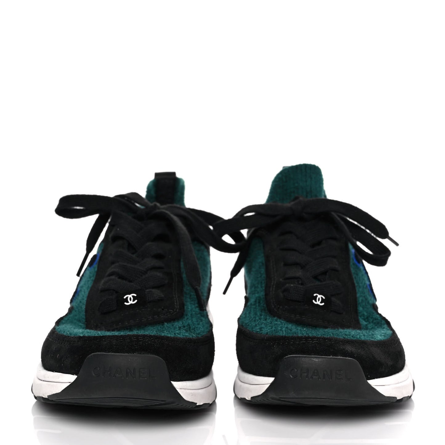 Fabric Suede Calfskin Womens CC Sneakers 40 Dark Green Black