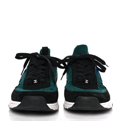 Chanel Fabric Suede Calfskin Womens CC Sneakers 40 Dark Green Black 2 of 8