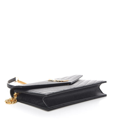 Saint Laurent Grain De Poudre Matelasse Chevron Monogram Envelope Chain Wallet Black 4 of 10