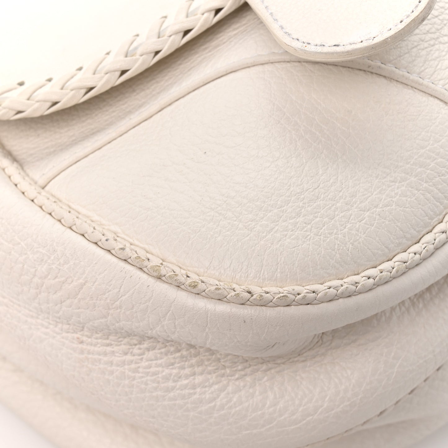 Pebbled Calfskin Braided Gaucho Double Saddle Flap Bag White