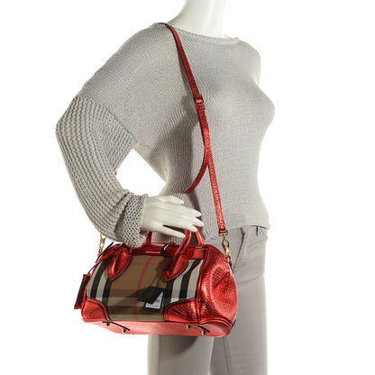 Burberry Prorsum House Check Calfskin Small Blaze Satchel Metallic Cadmium Red 2 of 11