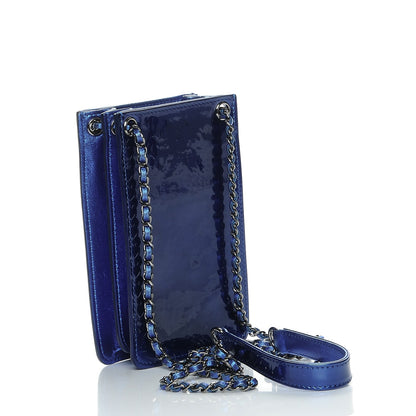 Chanel Metallic Patent Crossbody CC Phone Holder Blue 3 of 7