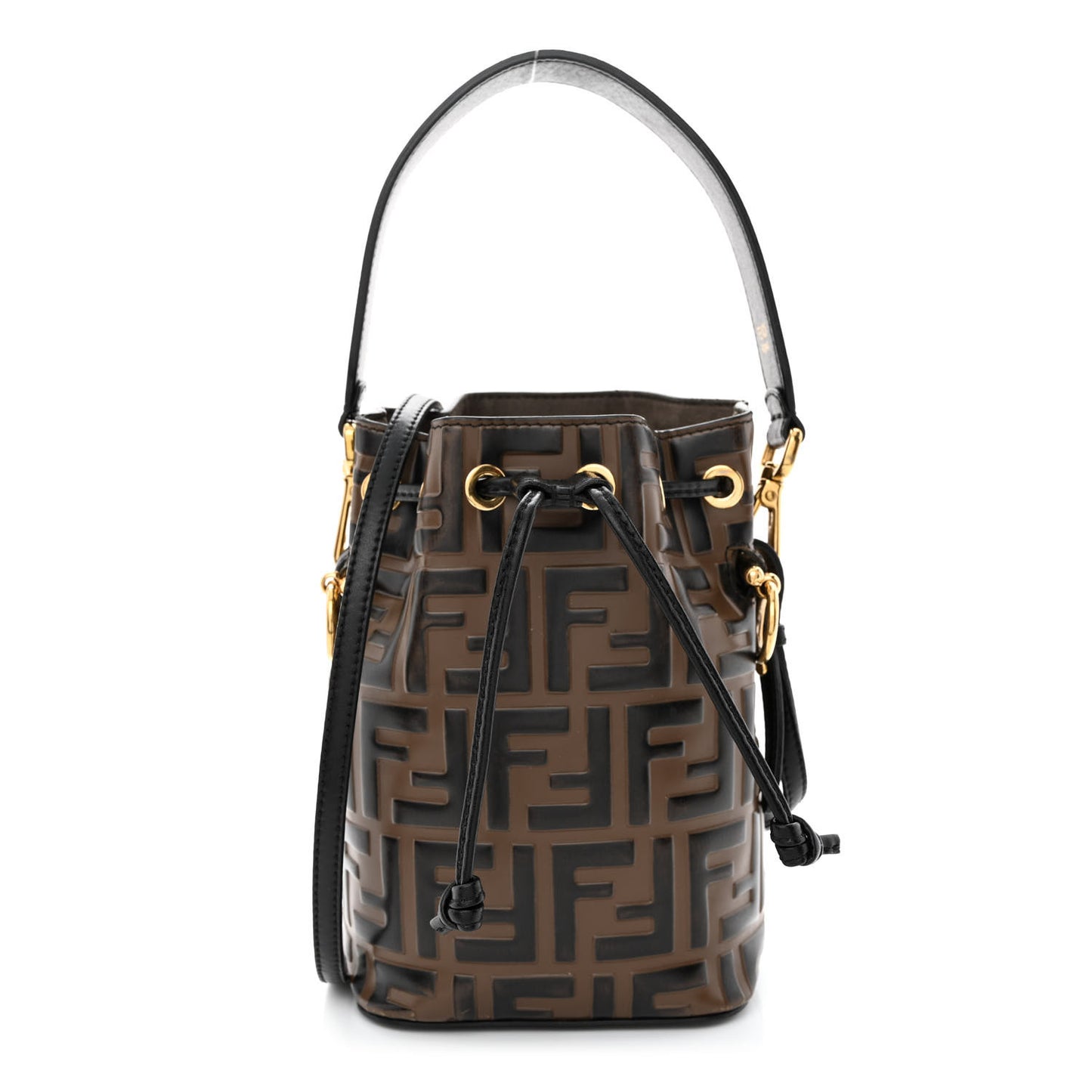Vitello Liberty F is Fendi Bi-Color FF 1974 Embossed Mini Mon Tresor Bucket Bag Maya Black