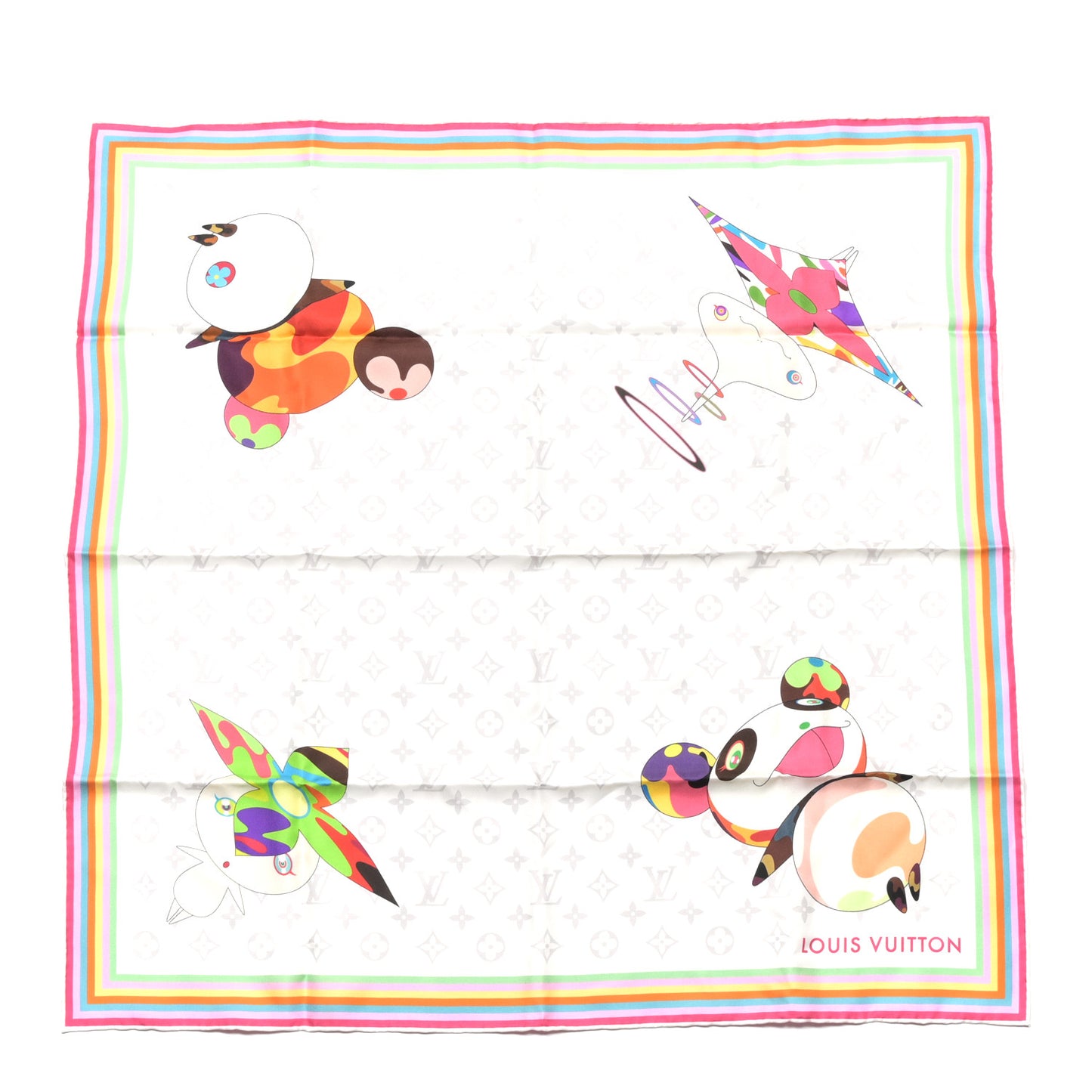 LV X TM Silk Monogram Superflat Characters Square Scarf 70 Brown White