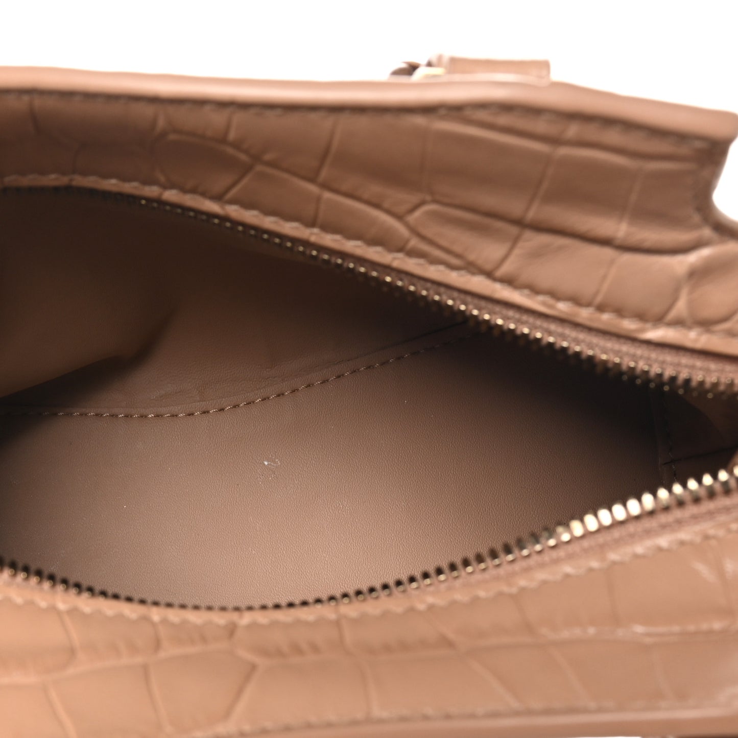 Shiny Supple Calfskin Crocodile Embossed Neo Classic Gold Hardware Mini City Nude Beige