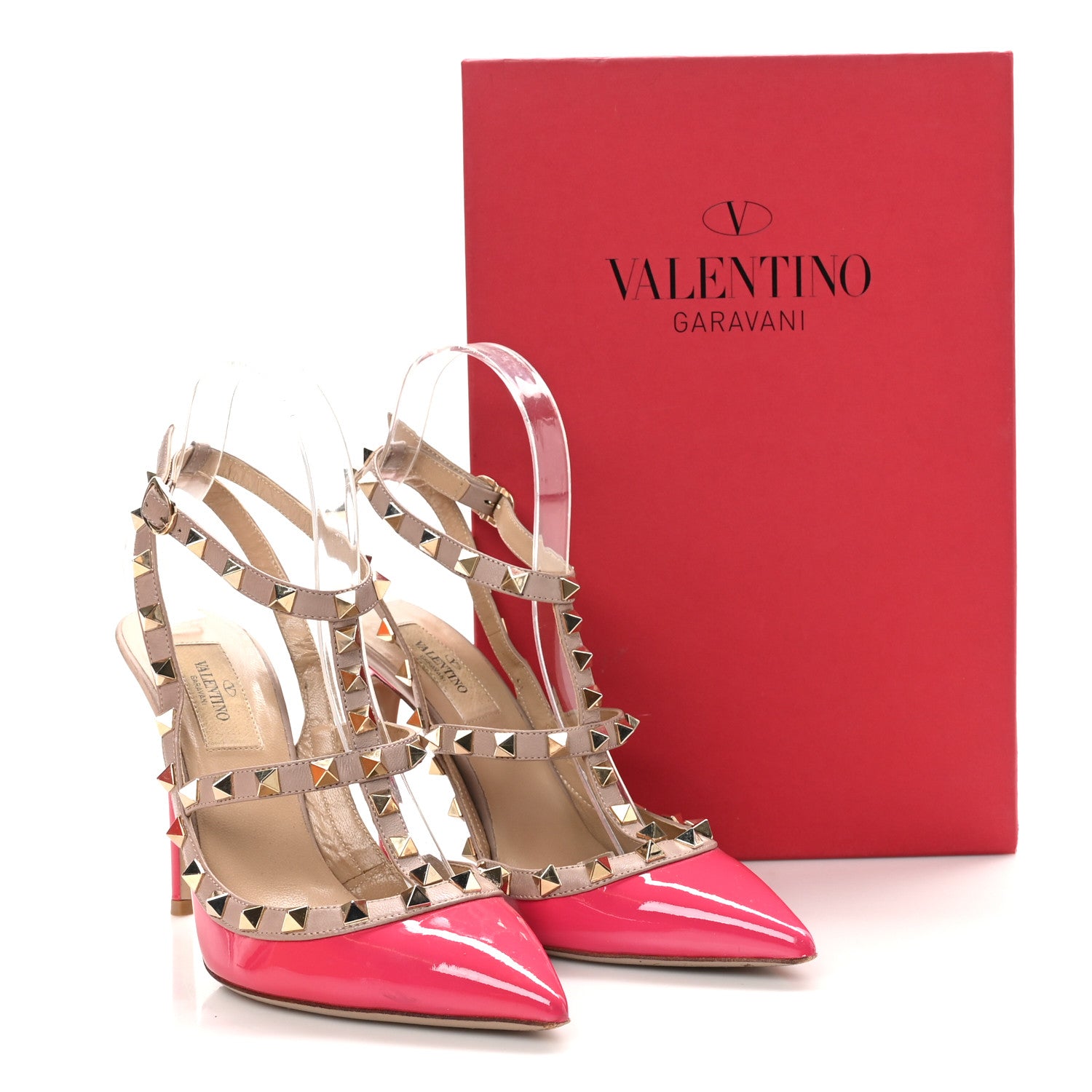 Valentino Garavani Patent Nappa Rockstud Ankle Strap 100mm Pumps 37.5 Pop Fuxia Poudre 10 of 10