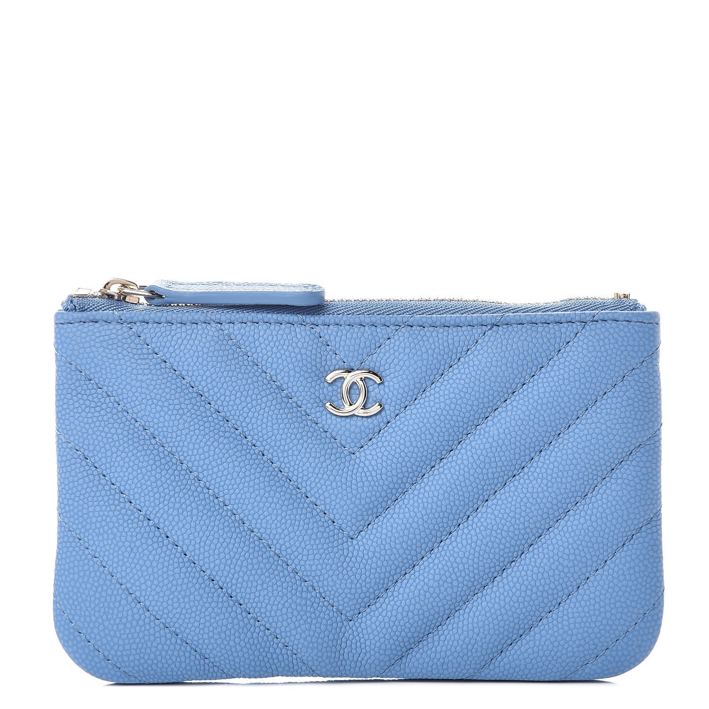 Caviar Chevron Quilted Small Cosmetic Case Blue